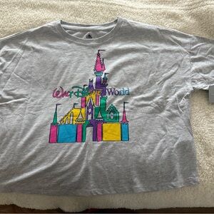 Disney Oversized Crop Gray Tee with Colorful Castle Design
